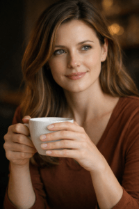 editorial lifestyle photography, person holding a coffee cup, accurate hand anatomy