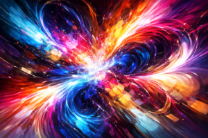 Abstract digital art illustration representing 25 creative prompts for abstract digital art with vibrant colors, motion, and expressive shapes