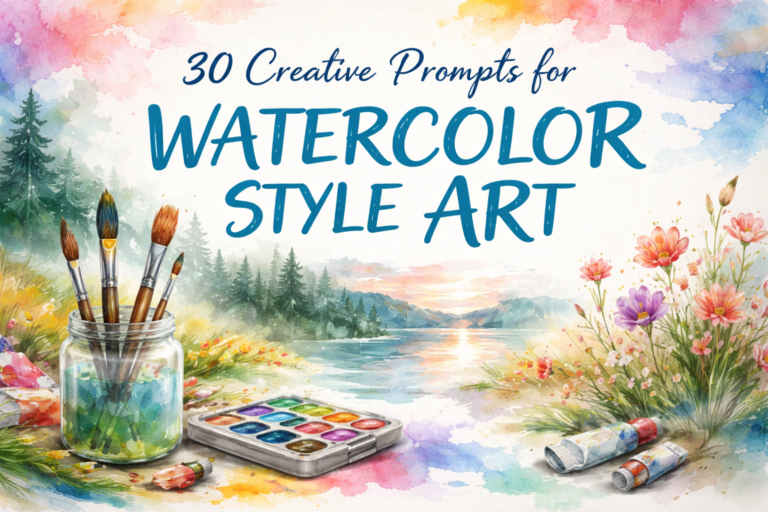 30 Creative Prompts for Watercolor Style Art with soft flowing colors