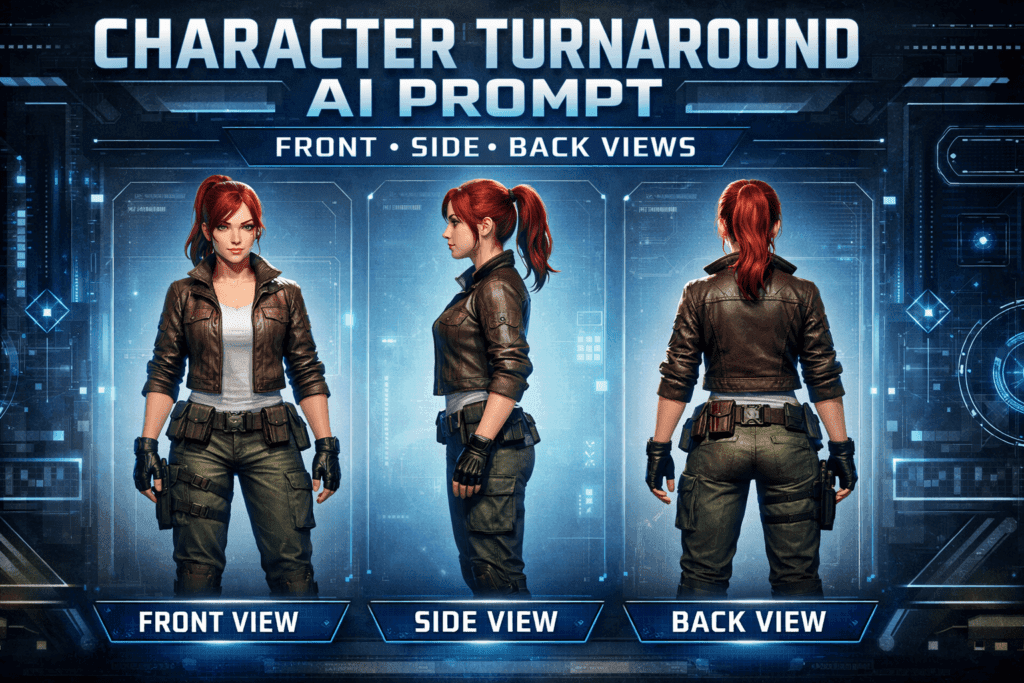 Character Turnaround AI Prompt: Front, Side & Back Views Guide