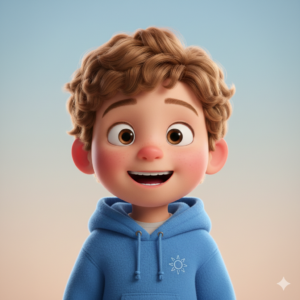 A cheerful 3D cartoon boy