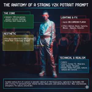 The Anatomy of a Strong Y2K Portrait Prompt (Flash Photography)
