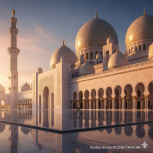 Beautiful Islamic mosque with domes, arches