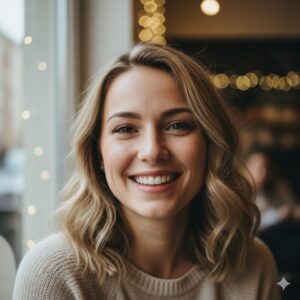 realistic portrait of a woman smiling