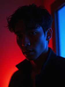 The Red Pill vs The Blue Pill futuristic city scene created with a single AI prompt