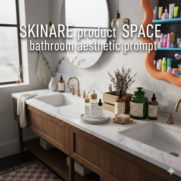 skincare product bathroom aesthetic prompt