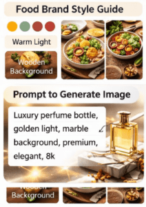 Creative workspace showing how ChatGPT prompt to create brand style guide for AI images works