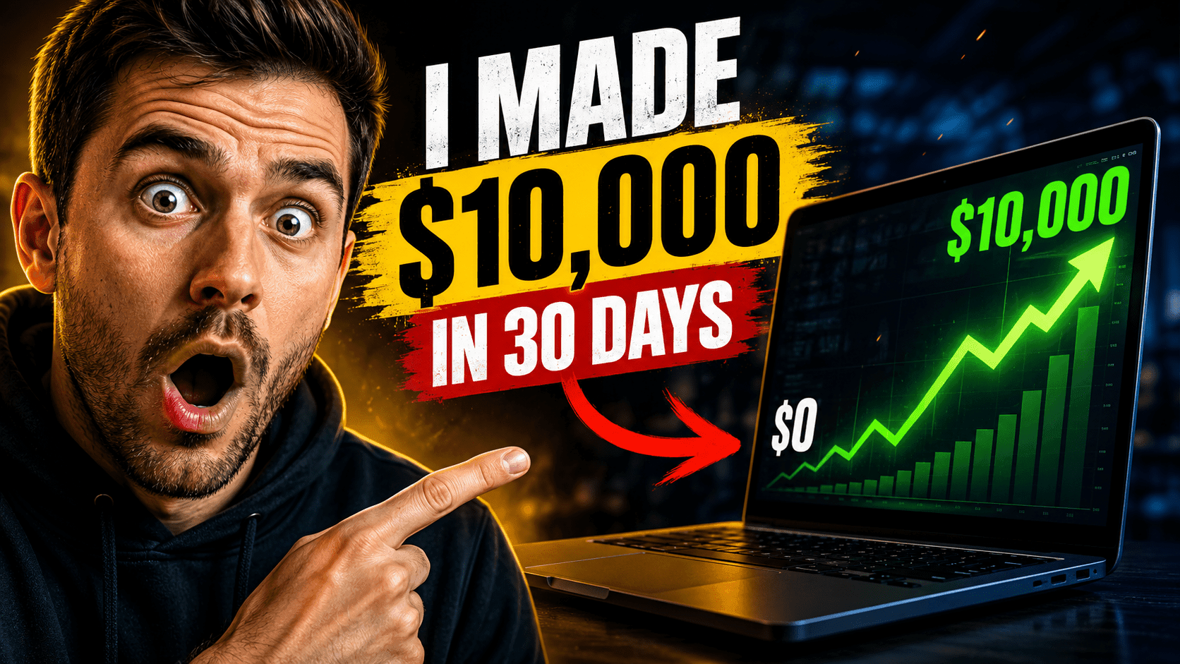 AI-generated viral YouTube thumbnail with a shocked creator and dramatic high-contrast design