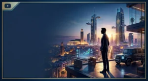 AI generated faceless YouTube thumbnail design with futuristic digital graphics