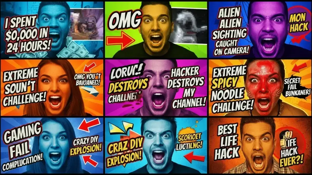 AI thumbnail prompt examples showing creative YouTube designs optimized for attention and mobile screens